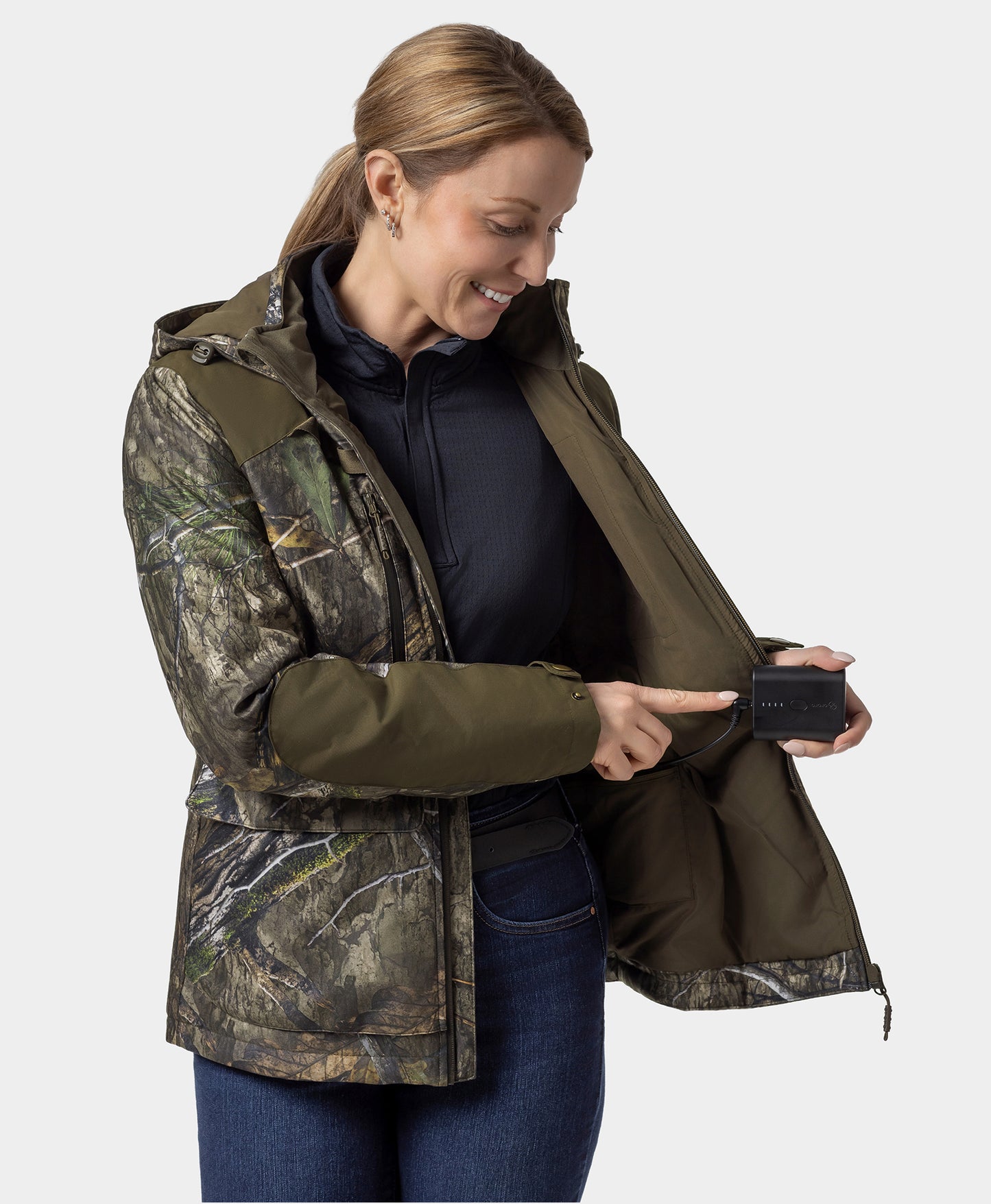 Women's Heated Hunting Jacket - Camouflage, Mossy Oak Country DNA