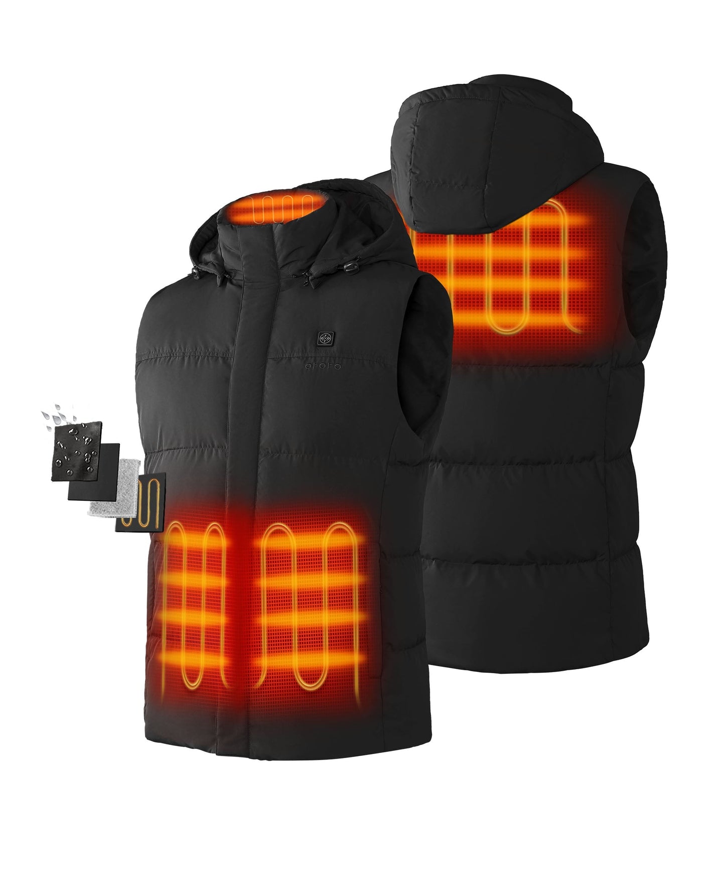 Four Heating Zones: left & right hand pockets, upper back, collar