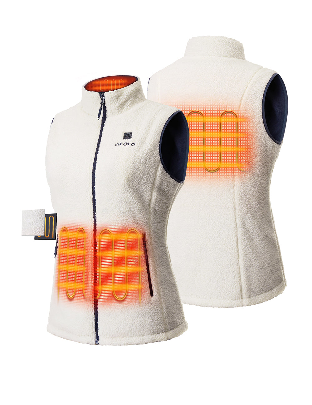 Four Heating Zones: left & right pocket, collar, upper back